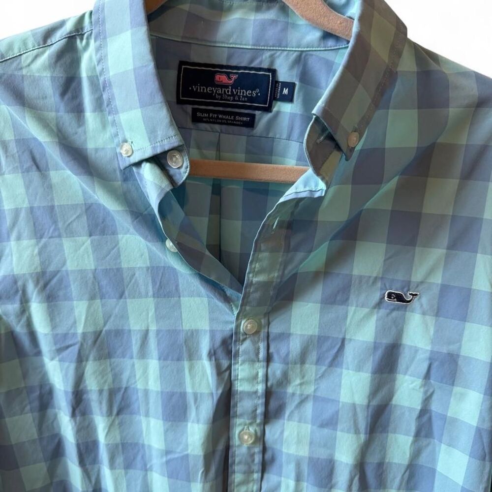 Vineyard Vines blue and green plaid button-up shirt